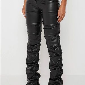 Tacked Vegan Leather Flared Trousers